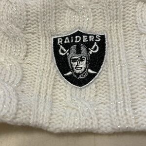 Las Vegas Raiders fleece lined sparkly pull over flap hat, NFL team apparel